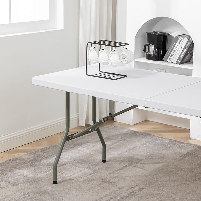 BTEXPERT Plastic Folding Table Fold-in-Half 6 Ft 72"x29.5" Heavy Duty Portable Handle, Indoor Outdoor Picnic Camping Home Event Picnic Party Wedding Tailgating White