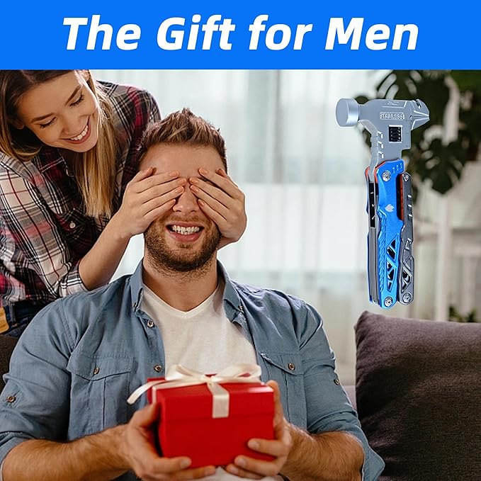 18-in-1 Multipurpose Tool Kit, Survival Camping Gear & Fishing Gifts for Dad - Multitool with Hammer, Pliers, Screwdriver and Pocket Knife for Men