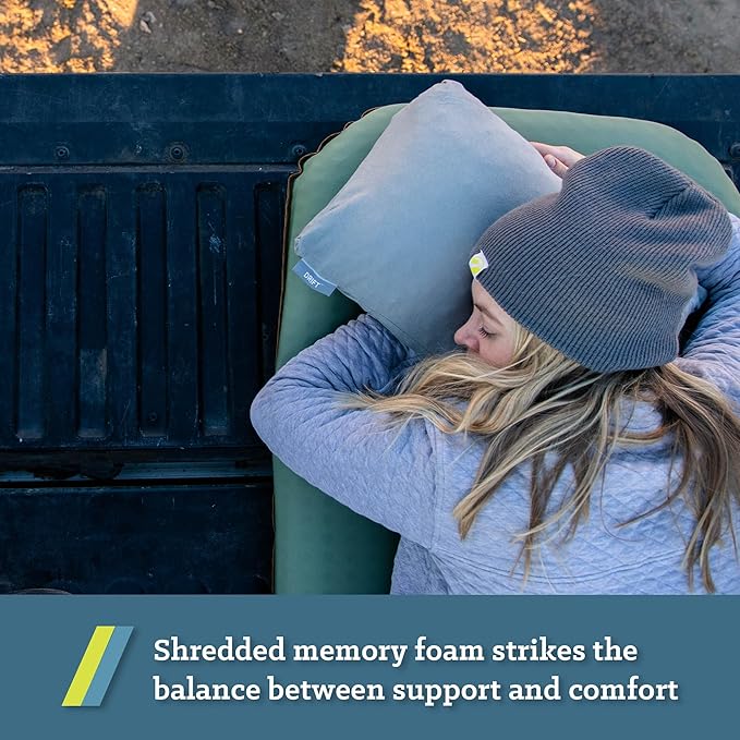 Klymit Drift Camping Pillow, Shredded Memory Foam Travel Pillow with Reversible Cover for Outdoor Use, Green, Large