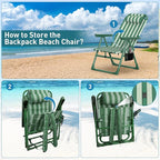 Suteck Backpack Beach Chair for Adults - 6-Position Folding Reclining Chair with Cooler Bag & Cup Holder, Lightweight Portable Beach Chair for Camping, Outdoor, Sand, Travel Use