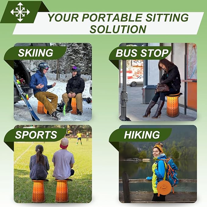 ALEVMOOM 2025 Upgraded XXL Collapsilbe Stool with Cushion,More Sturdy and Height 19.7",D11.8,Portable and Lightweight Adjustable Chair Telescoping Stool for Camping Hiking BBQ Max Loading 1000Ibs