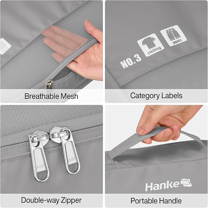 Compression Packing Cubes (Pack of 7), Expandable Luggage Organizer Bags, Hanke Packing Cubes for Travel, Double Zipper Durable Travel Packing Organizers for Suitcase Backpack and Carry-On
