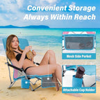 Homcosan Portable Low Folding Beach Chairs Set of 2 - Lightweight Camping Chairs for Adults with Cup Holder & Storage Pockets, Carry Bag Included (Blue & Pink)