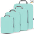 PANDA JOYS 4 Set Compression Packing Cubes Travel - Travel Accessories Expandable Packing Organizers for Carry On - Essentials Luggage Bags - Light Teal