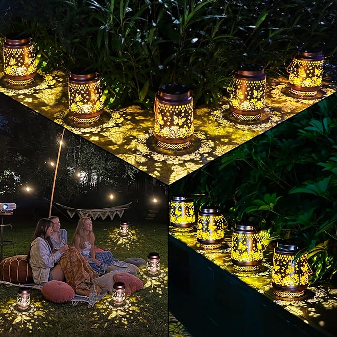 Solar Lanterns Outdoor Waterproof, AOSITE 2 Pack Butterfly Hanging Solar Lights Lantern Metal LED Lanterns Outdoor Decorative Gifts for Women Men, Garden Decor Lantern for Patio Yard Front Porch