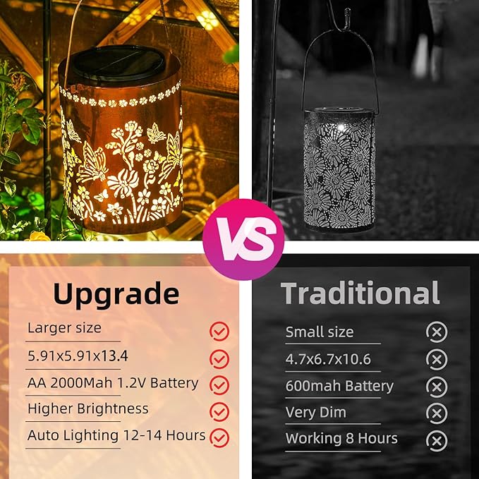 13.4" Large Size Butterfly Solar Hanging Lanterns, Upgraded Solar Panel & 2000mAh Battery for Long-Lasting, Outdoor Waterproof Garden Decor for Patio Yard Table Tree, Gifts for Women Mom Grandma