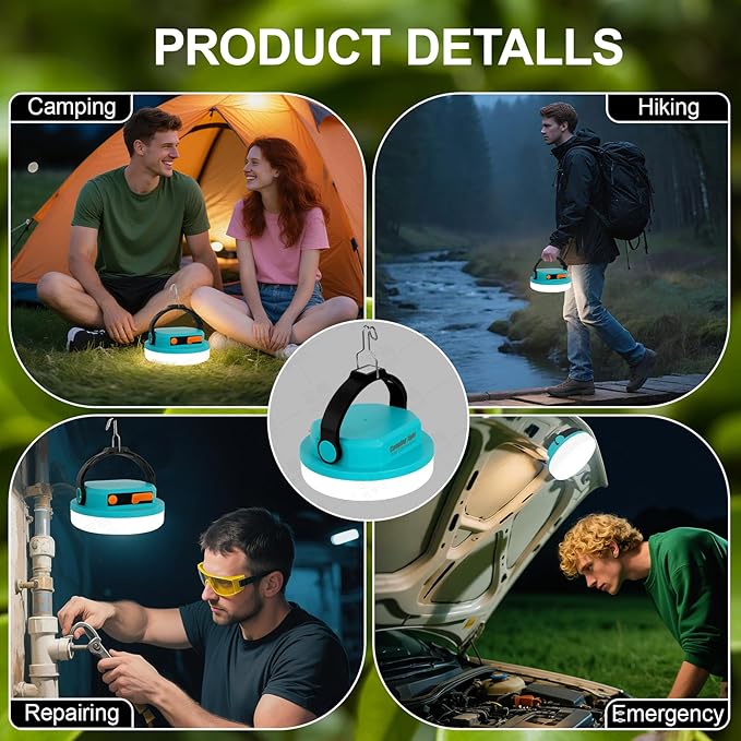 Outdoor Camping lamp Rechargeable lamp, Portable Lighting lamp. Equipped with 6 Brightness Settings, Tent lamp with Hook, Suitable for Power outages, Hiking, and Emergencies. (Blue)