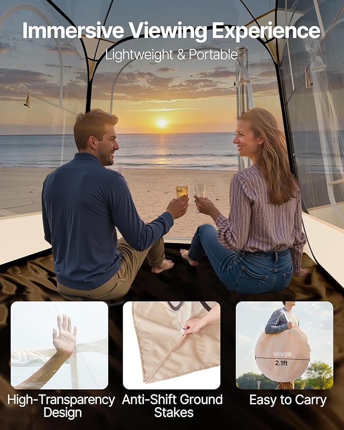 VEVOR Pop up Sports Tent, 8 Sizes Optional Clear Bubble Tent for 1-6 Person, Waterproof Outdoor Pod with Floor Mat & Top Cover, Garden Igloo Dome Tents Camping Shelter for Sports Watching