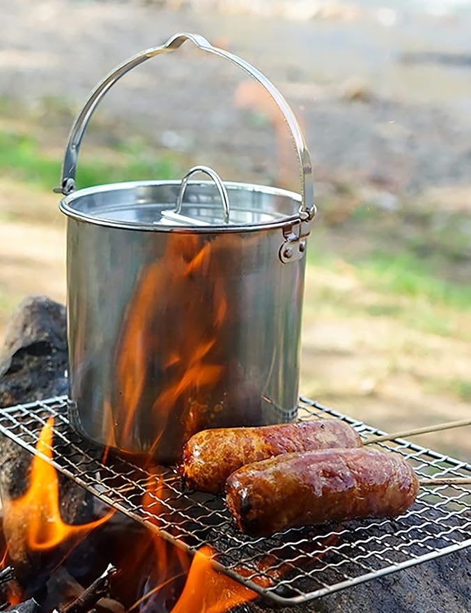 Camping Coffee Kettle and Mugs Set - Stainless Steel Pot with Collapsible Handle and Lid - Boiling Water with Open Fire for Hiking Backpacking Picnic Outdoor - 1.2 L