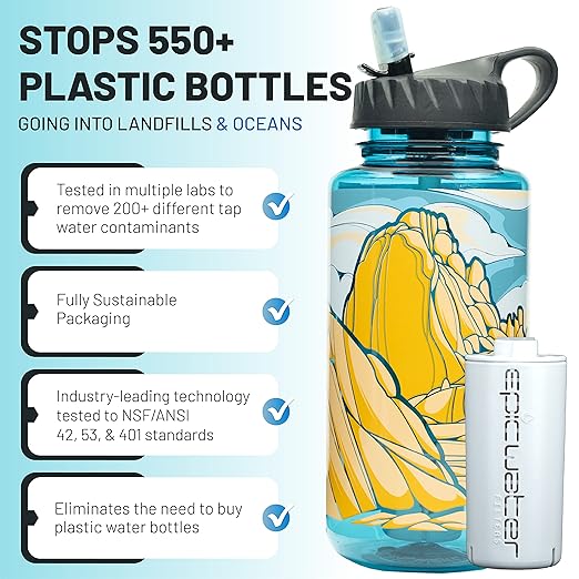 Epic Water Filters Nalgene OG Water Bottle with Filter, USA Made, BPA Free, Removes 99.99% Tap Water Contaminants, Forever Chemicals, Access Fund 23 Art, 32 oz