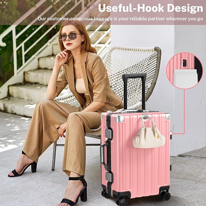 Krute Luggage 24 Inch Aluminum Frame Zipperless Suitcase with Spinner Wheels Checked Luggage PC+ABS Lightweight Hardshell