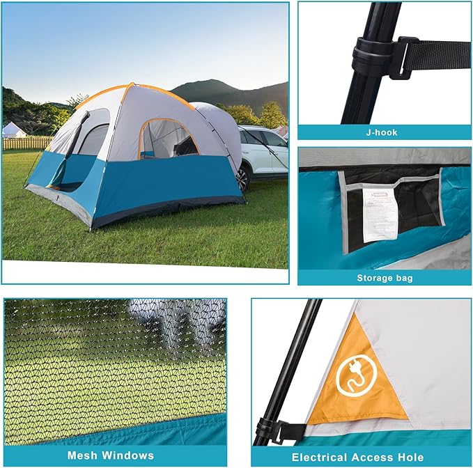 UNP SUV Dome Tent for Camping, Outdoor 6 Person Car Camping Tent, Easy Set Up SUV Tailgate Tent with Rainfly 10' x 10' Vehicle Camping Tent