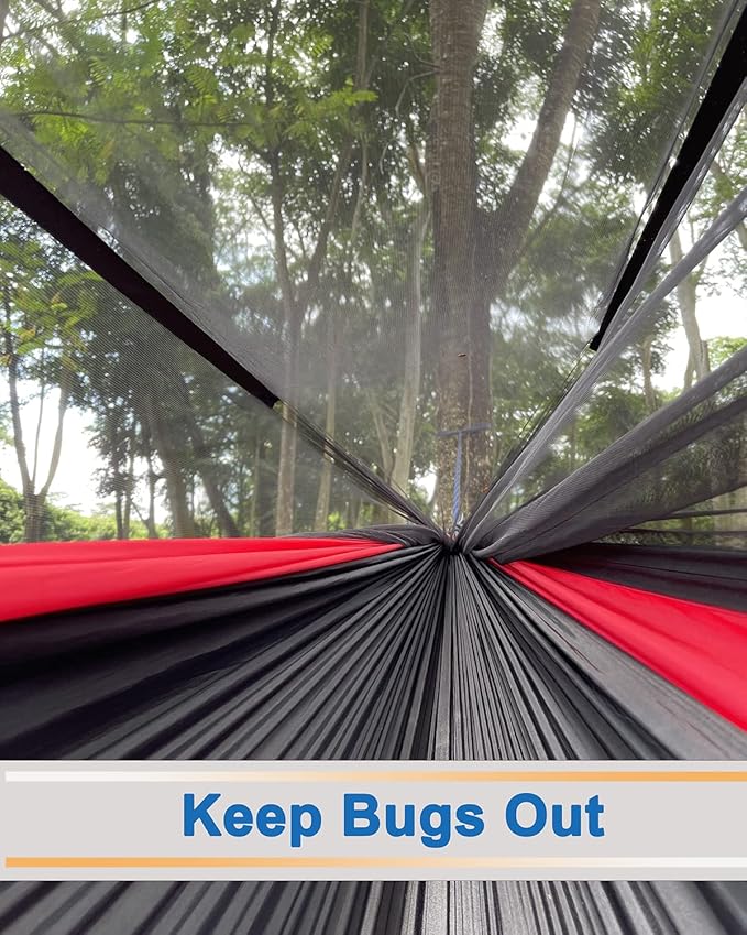 Sunyear Camping Hammock, Portable Single & Double Hammock with Net, 2 Person Hammock Tent with 2 * 10ft Straps, Best for Outdoor Hiking Survival Travel