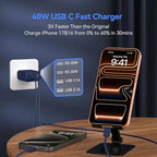 USB C Wall Fast Charger Block, 40W 4-Port Type C Charger Fast Charging Blocks PD Power Charger Adapter+QC 3.0 USB Multiport Charger Brick for Phone 17/16/15/14/13/12 Pro Max, Pad, GalaxyS25-Deep Blue