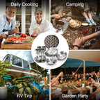 Odoland Stainless Steel Camping Mess Kit for Family & Person, Cooking Tableware Utensils with Plates Bowls Forks Spoons Knives & Savings Bag for Camping, Backpacking, Hiking, Picnic