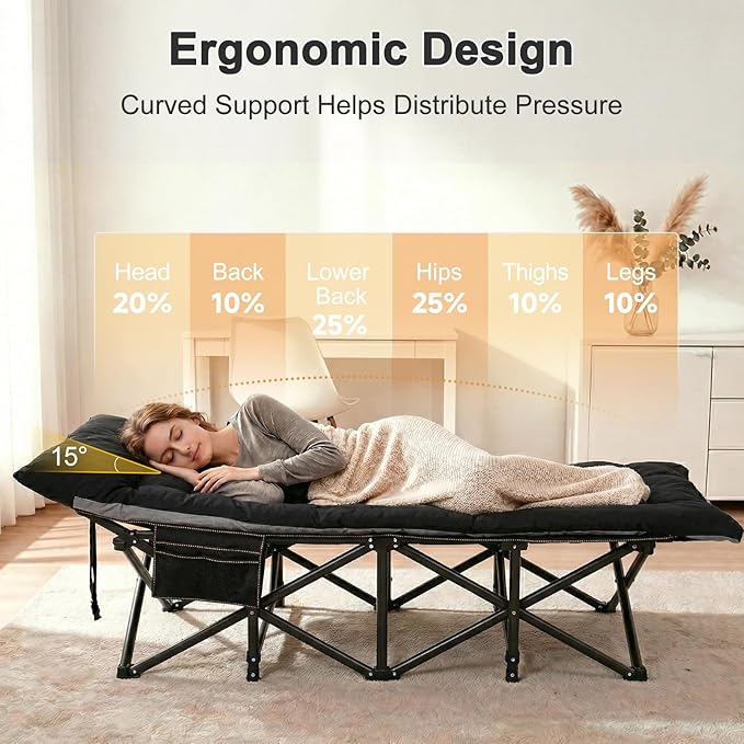 ABORON Camping Cot for Adult 28" Extra Wide, Heavy-Duty 1200D Oxford Cot for Sleeping, Portable Folding Camp Bed with Mat & Carry Bag
