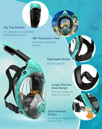Full Face Snorkel Mask- Snorkeling Gear for Adults with Safe Dry Top Breathing System, Latest Foldable Panoramic View Snorkeling Mask for Men and Women, Anti Fog Anti Leak