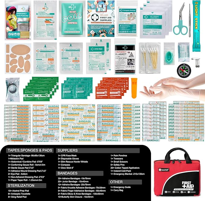 First Aid Kit -160 Pieces Compact and Lightweight - Including Cold (Ice) Pack, Emergency Blanket, Moleskin Pad,Perfect for Travel, Home, Office, Car, Camping, Workplace (Red)