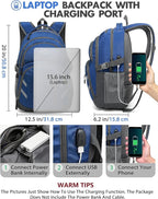 ProEtrade Backpack Bookbag for College Laptop Travel,Fit Laptop Up to 15.6 inch with USB Charging Port Multi Compartment Anti theft, Gift for Women Men (Blue)