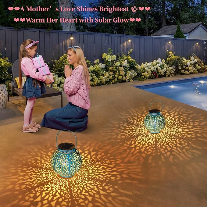TAKE ME Solar Lanterns Outdoor Lights Waterproof Garden Lanterns for Patio,Outside Mothers Day Gifts Mom Wife Grandma Birthday Gifts [Set of 2]