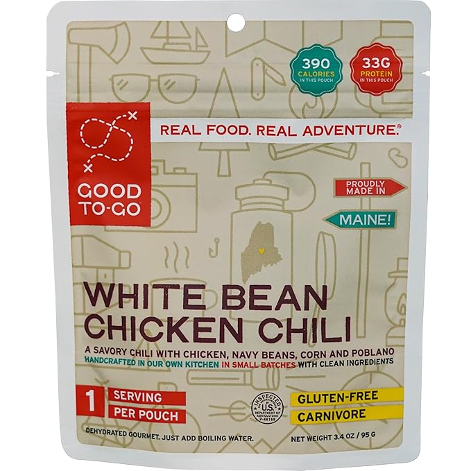 GOOD TO-GO White Bean Chicken Chili (6-Pack of Single Servings) | Camping & Backpacking Food | Just Add Water Backpacking Meals | Good To-Go Dehydrated Meals Taste Better Than Freeze Dried Food