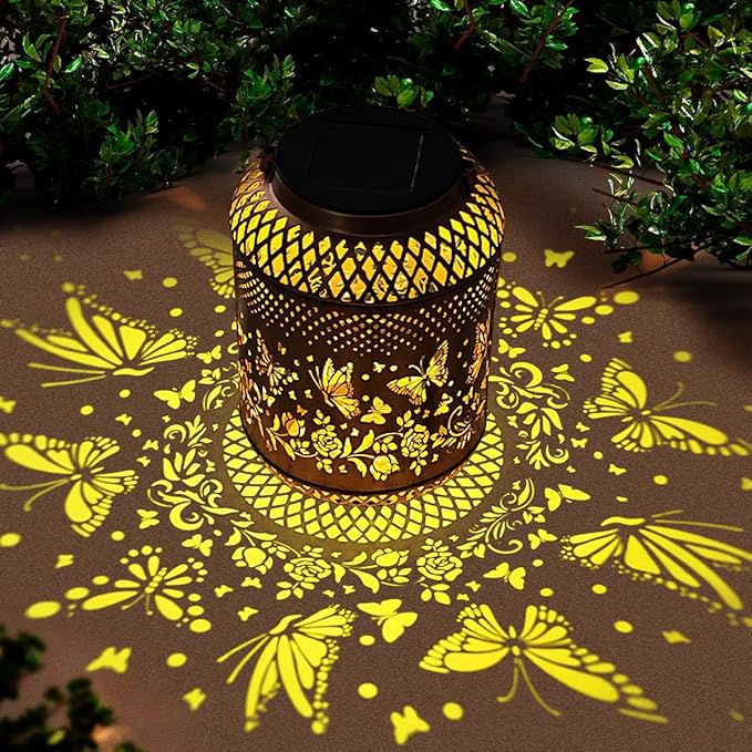 Butterfly Solar Lanterns Outdoor Waterproof Women Birthday Gifts for Mom Grandma Sister Garden Decor Metal Hanging Solar Lights for Yard Patio Backyard Lawn Porch Decorations