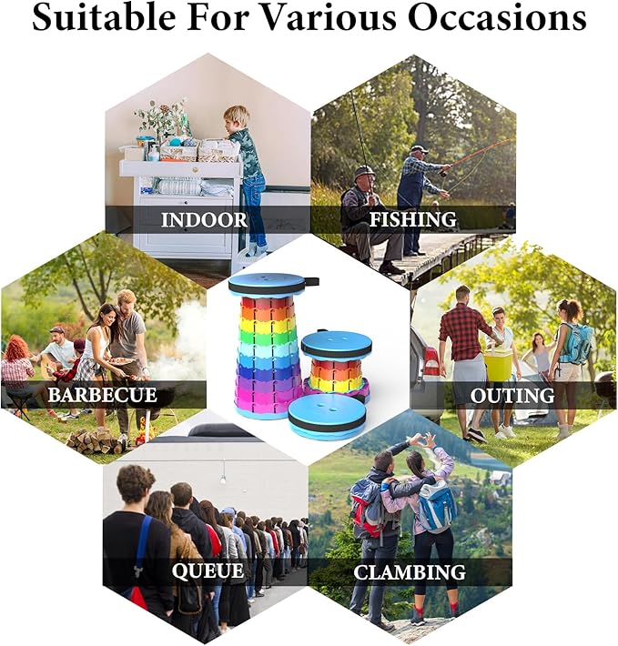 2025 Upgraded Portable Folding Stool, Collapsible Stools, 440lbs Max Weight, Lightweight But Sturdy, Telescoping Foldable Camping Stool for Outdoor Fishing Hiking Travel BBQ