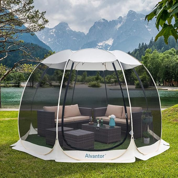 Alvantor Pop Up Screen Tent House Room Instant Outdoor Camping Canopy Sun Shelter Gazebo for Patio, Backyard & Deck, Privacy Tent(2-10 People, 8'x8' 10'x10' 12'x12')