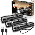 Rechargeable Flashlights High Lumens 3 Pack, Brighter Small Flashlight Powerful Tactical Flashlights Rechargeable, Waterproof LED Flashlight with 3 Modes Zoomable for Camping Emergency