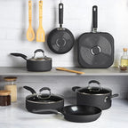 Goodful Ceramic Nonstick Pots and Pans Set, Premium Ceramic Coating Made without PFOA, PTFE or PFAS, Dishwasher Safe, 12-Piece, Charcoal Gray