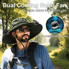 Outdoor Wide Brim Sun Hat with 2 Solar Fan for Men Women UPF50+ Outdoor Hiking Sun Protection Bucket Fishing&Cycling Hat