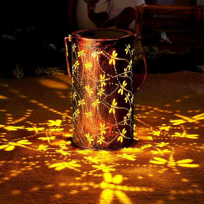 Homemory Dragonflies Solar Lanterns Lights Outdoor Waterproof, Hollowed-Out Metal Decor Lantern, Gifts for Women, LED Solar Lights Metal Decoration Outside for Yard, Patio, Backyard, Porch, Lawn