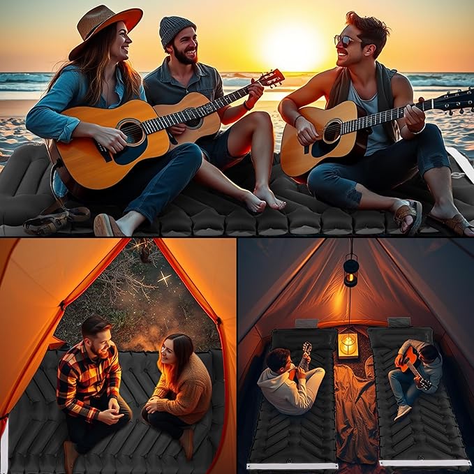 Sleeping Pad with Pillow, Self Inflating Extra-Thick, Ultralight Sleeping Mat, Built-in Pump, Ultimate for Camping, Hiking, Traveling, Airpad, Carry Bag, Compact & Lightweight Air Mattress (Black)