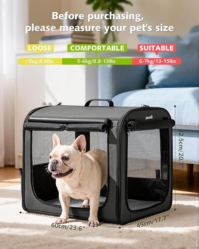 Dog Car Carrier Light Weight, 24×17.7×20.5in Dog Carrier for Cars Easy to Assemble, Dog Cars Crate Portable and Breathable, Foldable Pet Carrier for Outing, Dogs Travel Crate with Curtain Dark Gray