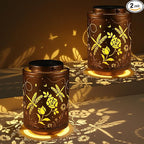 2 Pack Solar Lanterns Garden Decor Birthday Gifts for Women Mon Grandma Metal Hanging Solar Lights Waterproof Outdoor Decoration for Outside LED Lanterns for Yard (Dragonfly)