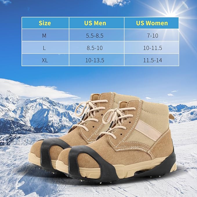 Non-Slip Ice Cleats Snow Grips, Strong Traction Crampons 11 Steel Studs, for Shoes and Boots, Snow Ice Walking