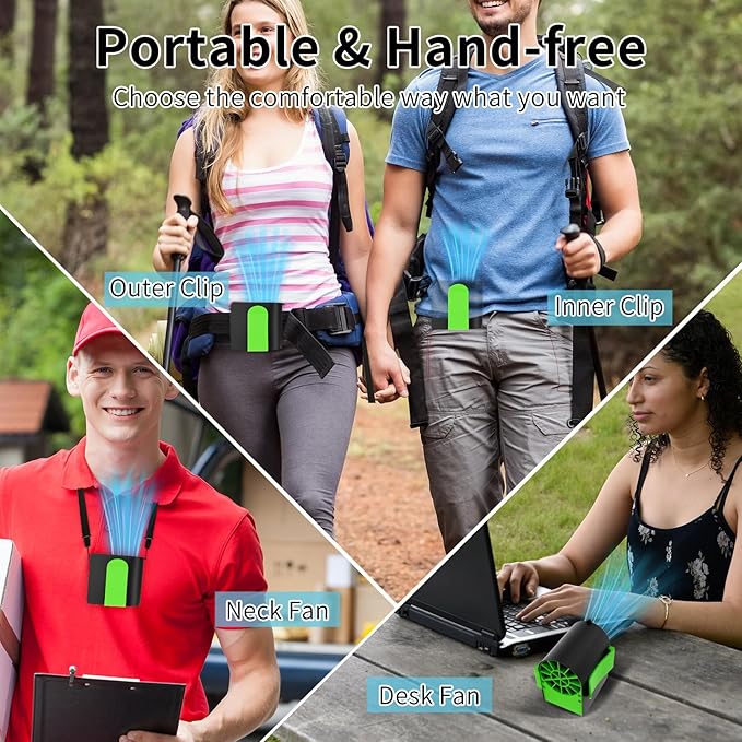 Portable Waist Fan Brushless Rechargeable 15000mAh, 7 Speeds 15000RPM Strong Airflow Clip On Belt Fans, Wearable Neck Fan for Outdoor, Jobsite, Travelling, Warehouse - Max 32H Runtime