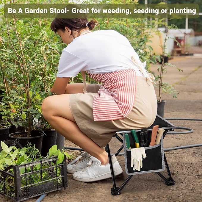 Portable Camping Stool with Side Pocket Camping Seat 12.5in Foldable Comfortable Widening Heightening for Travel Camping Fishing Hiking Gardening Picnic Beach BBQ Outdoor