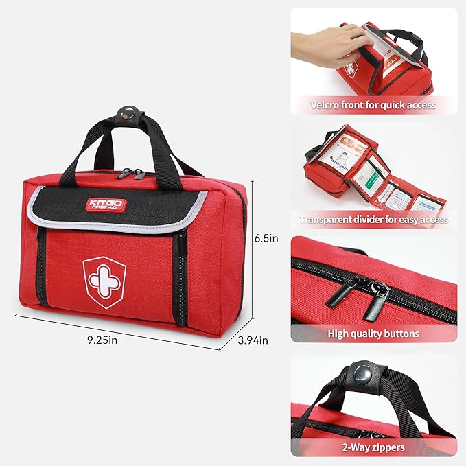 Kitgo First Aid Kits for Car, Trauma Kit with 218 Pcs Medical Supplies, Medical Kit for Car, Home, Camping, Hiking, Adventure