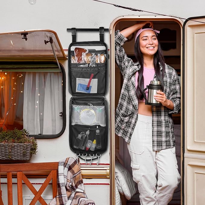 Camp Kitchen Organizer, Multi-Pocket Camping Cooking Utensils Bag, Waterproof Portable Storage for BBQ Outdoor Cooking Essentials