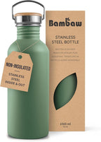 Bambaw Stainless Steel Water Bottle - Non-Insulated, Reusable Metal Sports Bottle, Sage Green/Grey
