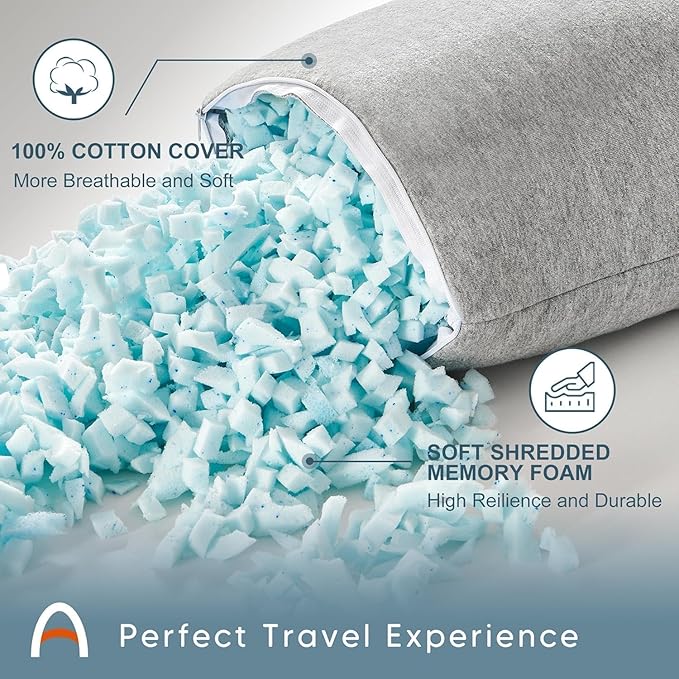 ACCURATEX Camping Pillow-100% Cotton Breathable Cover,Shredded Memory Foam Compressible Travel Pillow,Camping&Travel Accessories-Small Backpacking Pillow Camping Essentials for Sleeping