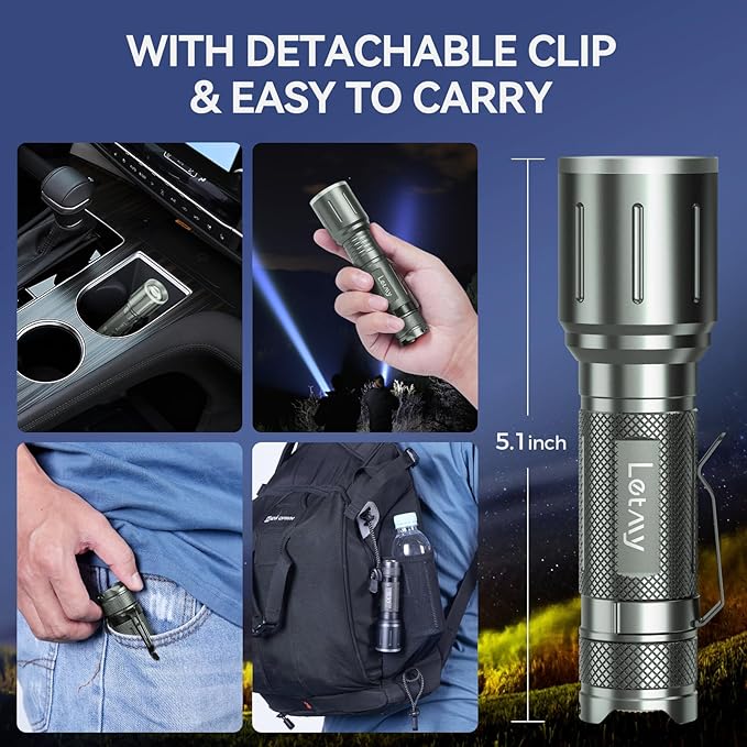 LETMY LED Flashlight 2 Pack - Super Bright Tactical Flashlights High Lumens - Zoomable, 5 Modes Flash Light, Waterproof Powerful Flashlights for Hurricane Home Emergency Camping Outdoor