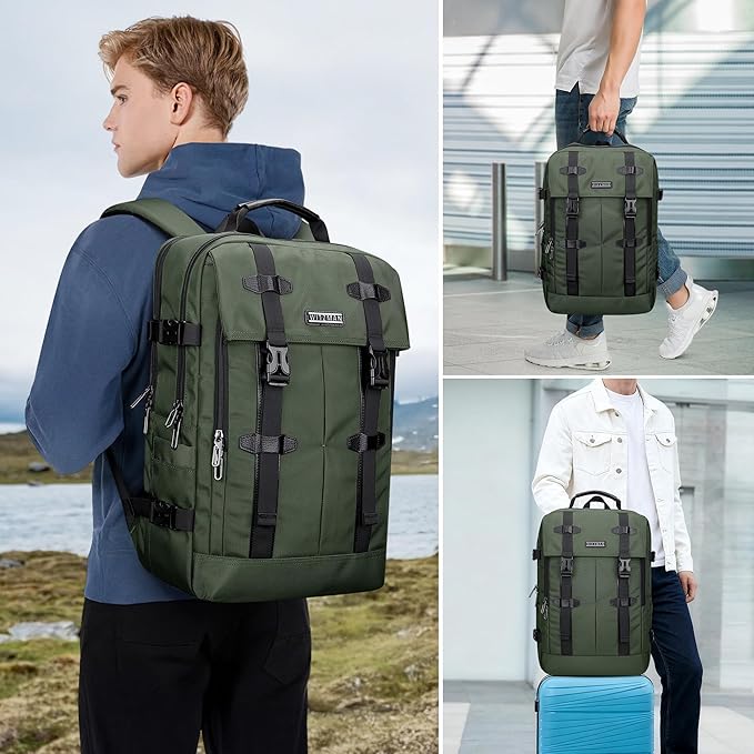 WITZMAN Travel Laptop Backpack for Men Fit 16 inch Computer Carry-on Airline Approved with USB Charging Port(B716 Army Green)