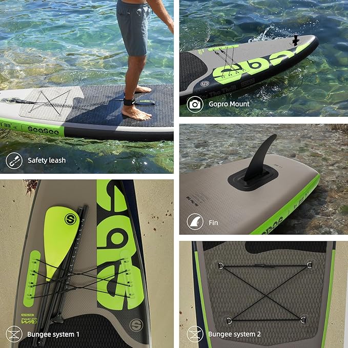 Inflatable Stand Up Paddle Board Includes Paddle, Dual Action Pump, and Accessories 11ft Lightweight iSUP, 33"*6" Wide Stable Design, Anti-Slip EVA Deck, Paddle Board for Adults