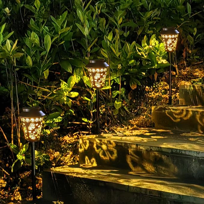 Solar Pathway Lights Outdoor Waterproof, Metal Copper Butterfly Solar Lantern for Yard, Garden, Walkway, Patio Decor and More, Ideal Landscape Lighting Gift for Women, Mom, Grandma