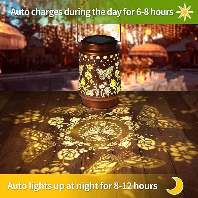 Solar Lanterns Outdoor Waterproof Garden Decor Mothers Day Gifts for Mom Women Birthday Gifts Ideas Metal Bird Decorative LED for Patio Pathway Landscape Walkway Terrace Balcony Lawn Yard (Butterfly)
