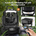 Odoland Portable Misting Fan with Light, 30000mAh Rechargeable Battery Camping Fan with 2 Spray Mister, Outdoors Tent Ventilador with Remote and Hook for Indoor Cooling Hiking Patio, Black