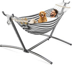 Double Hammock, Heavy Duty Portable, 500 lb Weight Capacity, Perfect for Both Indoors and Outdoors, 2 Person Hammock with Carrying Bag, Black White