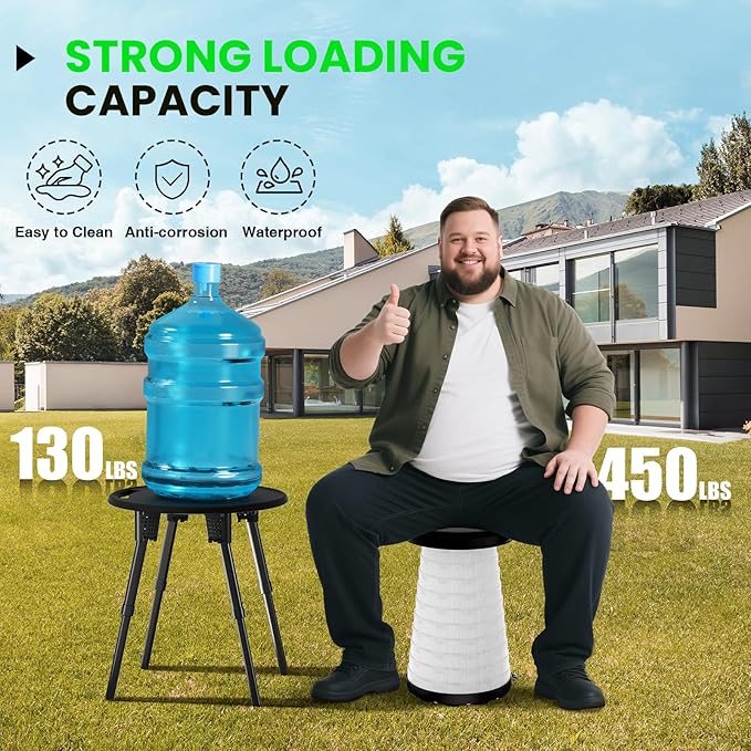 LED Camping Table Set with Stools, 300lbs Capacity Adjustable Height Folding Table & Chairs, All-in-One Compact Design for Outdoor, Camping, Picnic, Tailgating